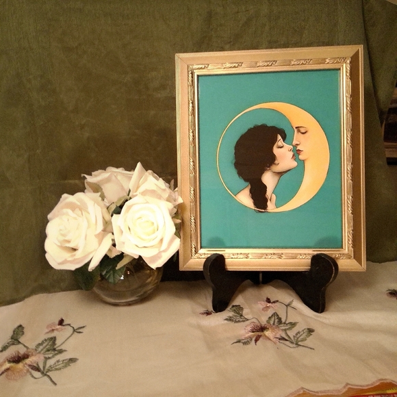 Woman Kissing the Moon Vintage Framed Wall Art - Picture 2 of 3